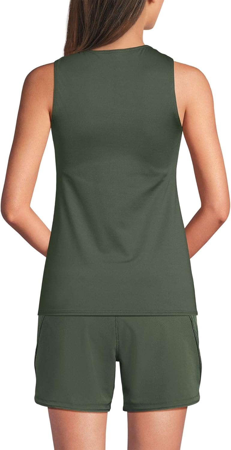 imageLands End Womens High Neck UPF 50 Modest Tankini Top SwimsuitRich Olive Green