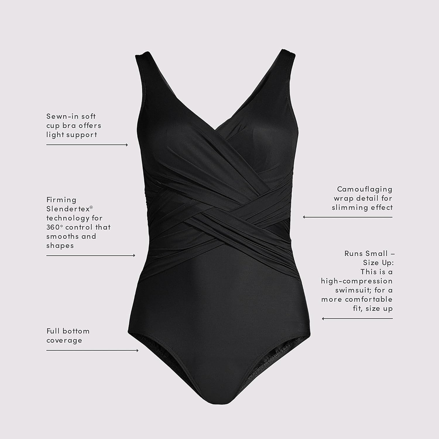 imageLands End Womens New SlenderSuit Wrap One Piece SwimsuitDeep Sea NavySapphire Ombre