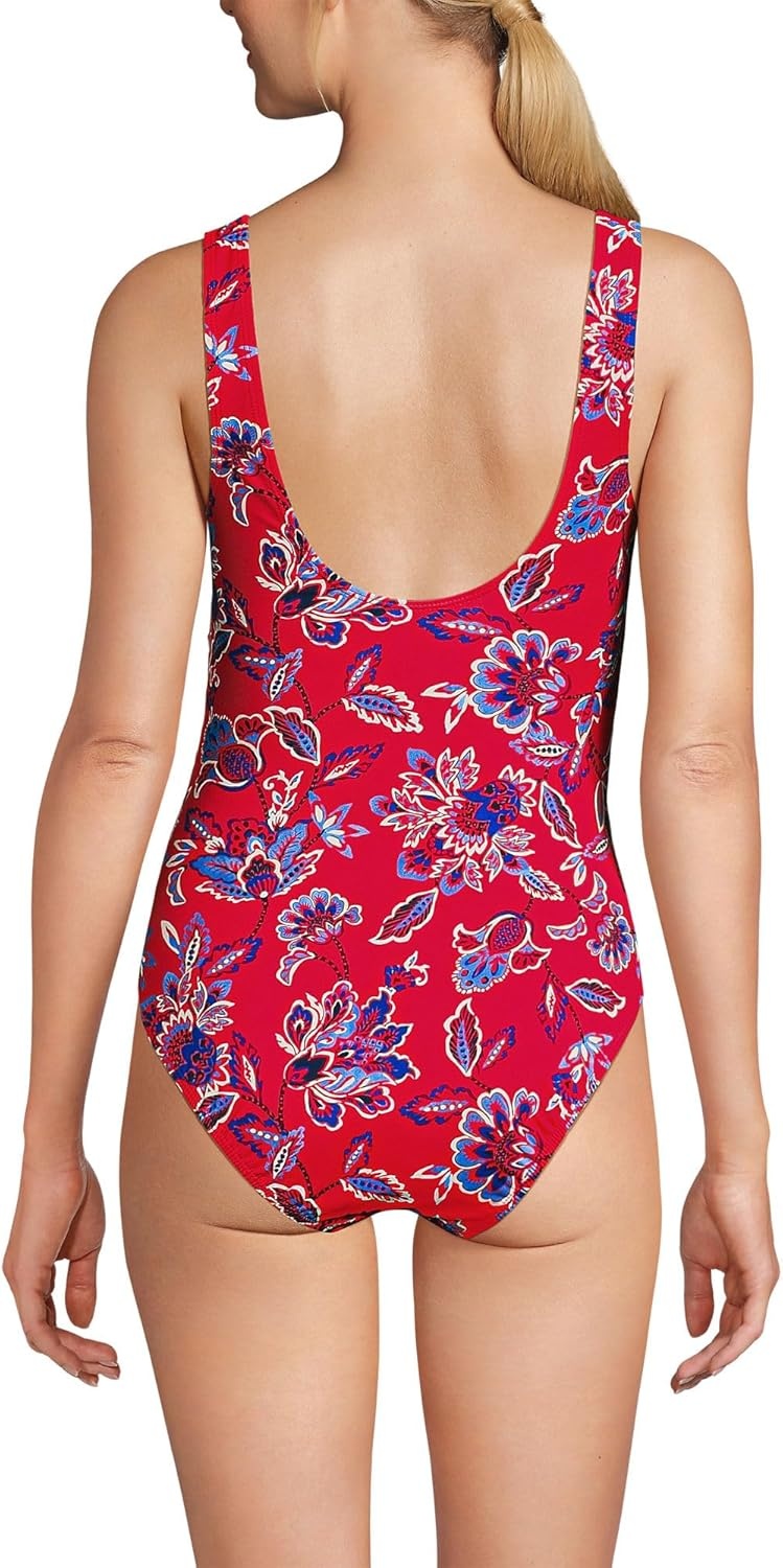 imageLands End Womens New SlenderSuit Wrap One Piece SwimsuitStrawberry Vintage Floral