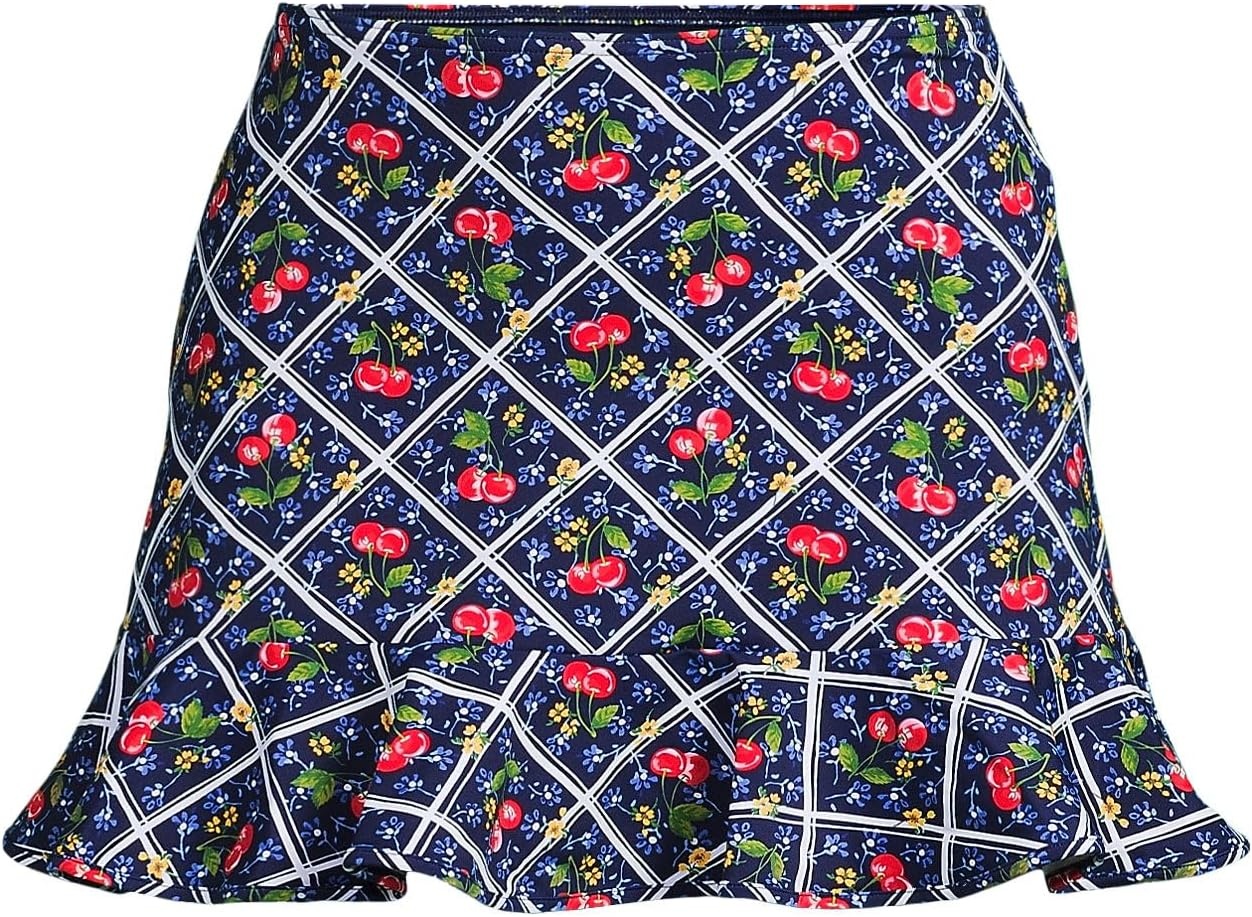 imageLands End Womens Ruffle Hem Mini Swim SkirtCherriesDeep Sea Navy Plaid