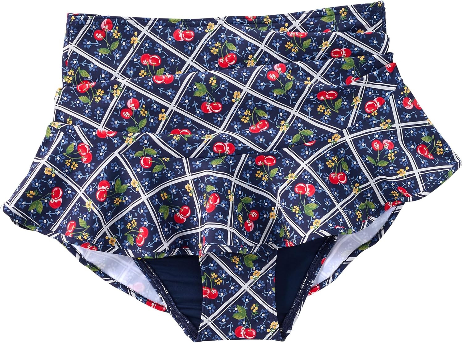 imageLands End Womens Ruffle Hem Mini Swim SkirtCherriesDeep Sea Navy Plaid