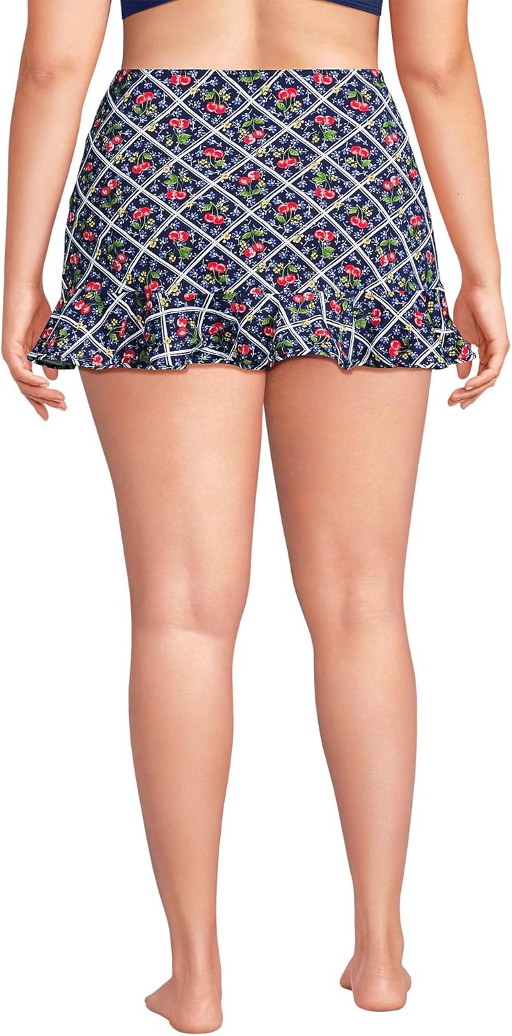 imageLands End Womens Ruffle Hem Mini Swim SkirtCherriesDeep Sea Navy Plaid