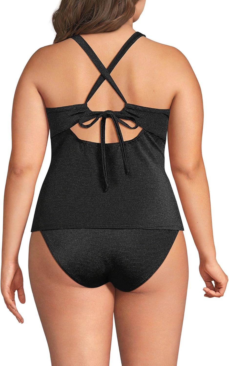 image:imageLands End Womens Shine Ribbed Tankini Top and High Waisted Bottom Swimsuit SetBlack Ottoman