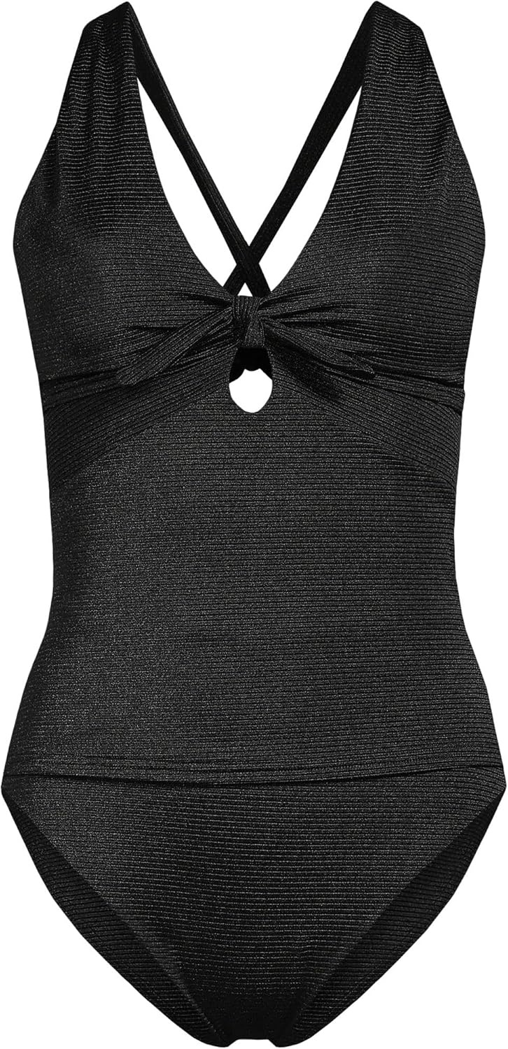 image:imageLands End Womens Shine Ribbed Tankini Top and High Waisted Bottom Swimsuit SetBlack Ottoman