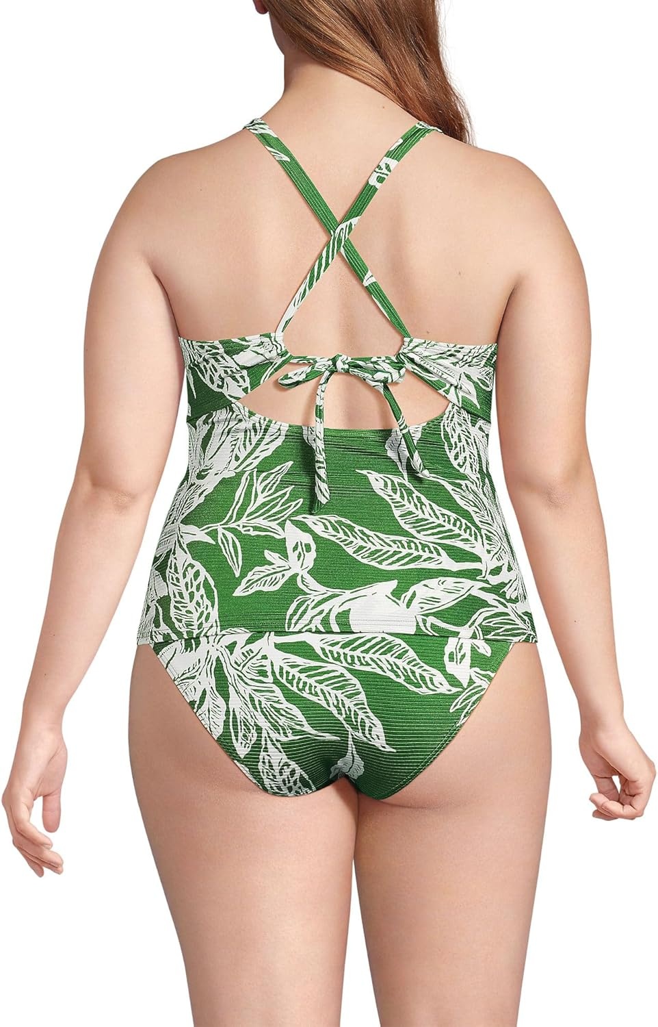 image:imageLands End Womens Shine Ribbed Tankini Top and High Waisted Bottom Swimsuit SetGreen Etched Leaves Shine