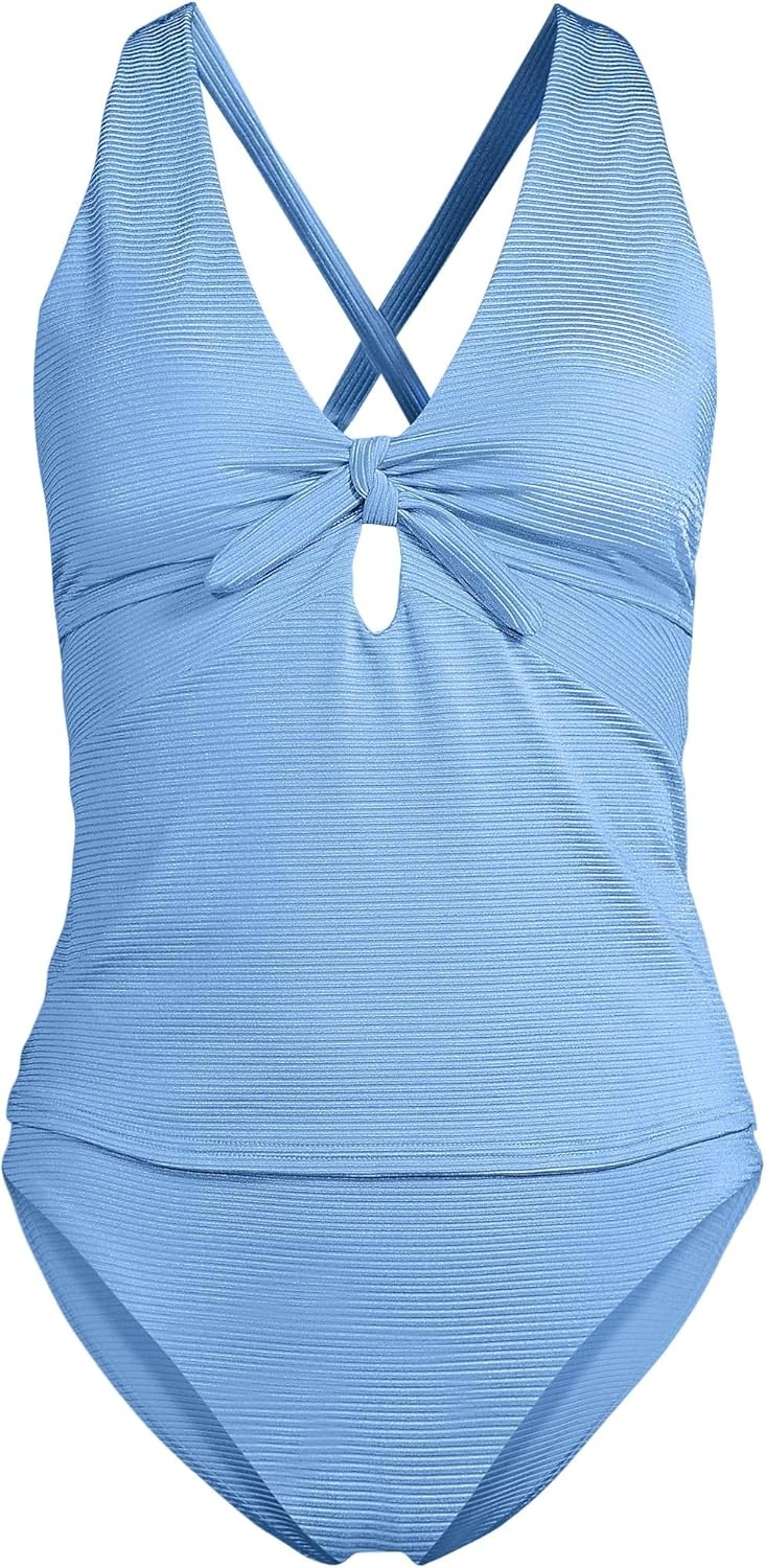image:imageLands End Womens Shine Ribbed Tankini Top and High Waisted Bottom Swimsuit SetLake Blue Ottoman
