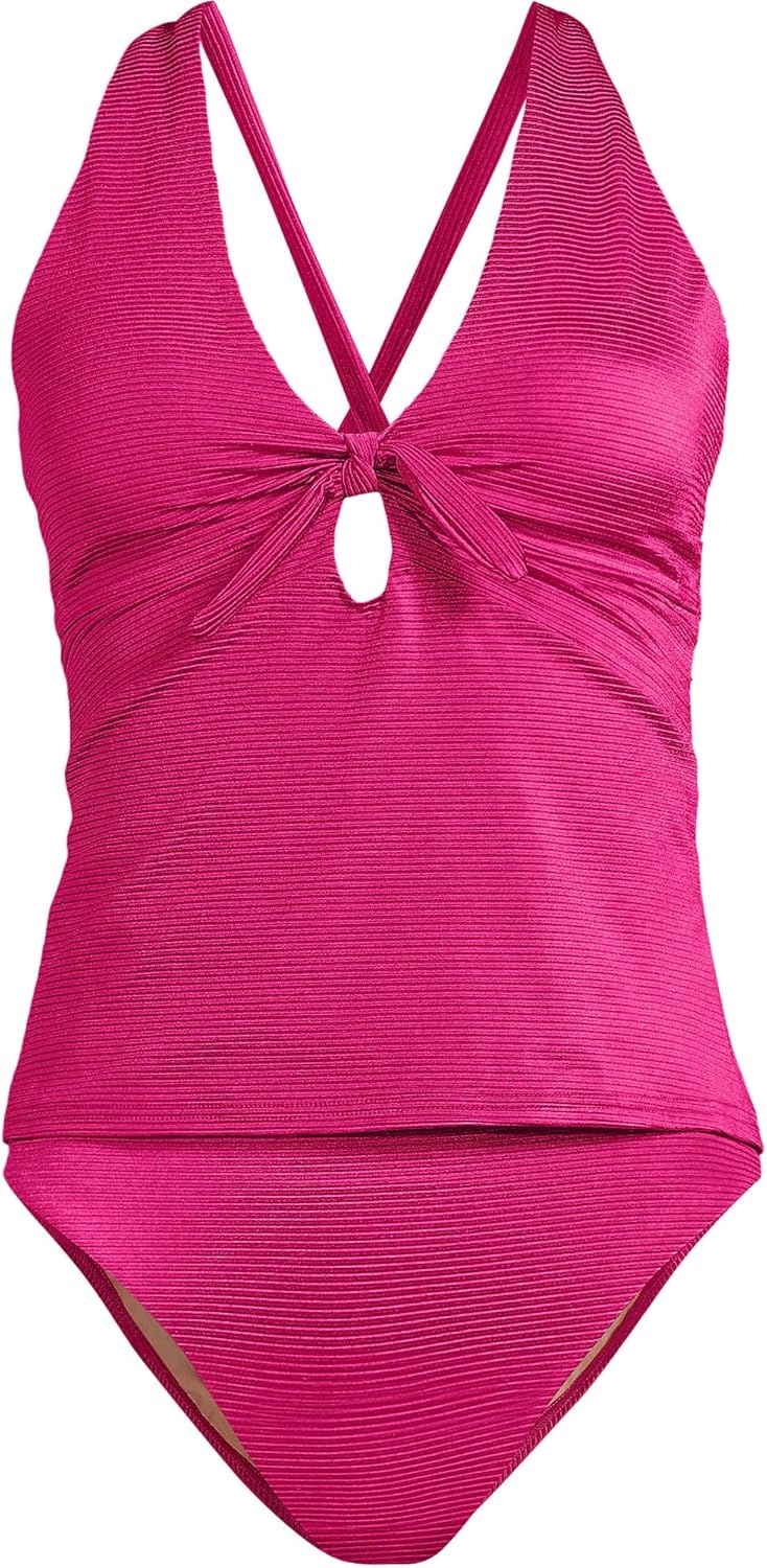 image:imageLands End Womens Shine Ribbed Tankini Top and High Waisted Bottom Swimsuit SetRiviera Rose Ottoman