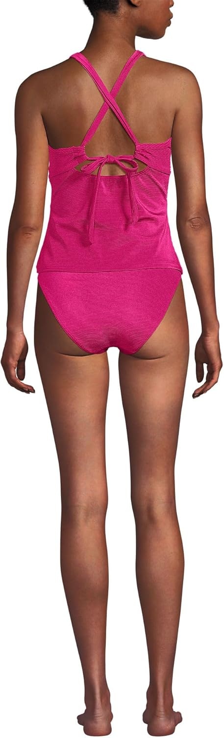 image:imageLands End Womens Shine Ribbed Tankini Top and High Waisted Bottom Swimsuit SetRiviera Rose Ottoman