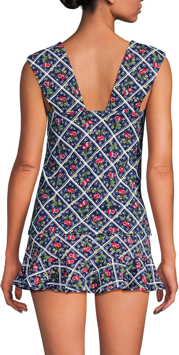 imageLands End Womens Square Neck Underwire Square Back Tankini Swimsuit TopCherriesDeep Sea Navy Plaid