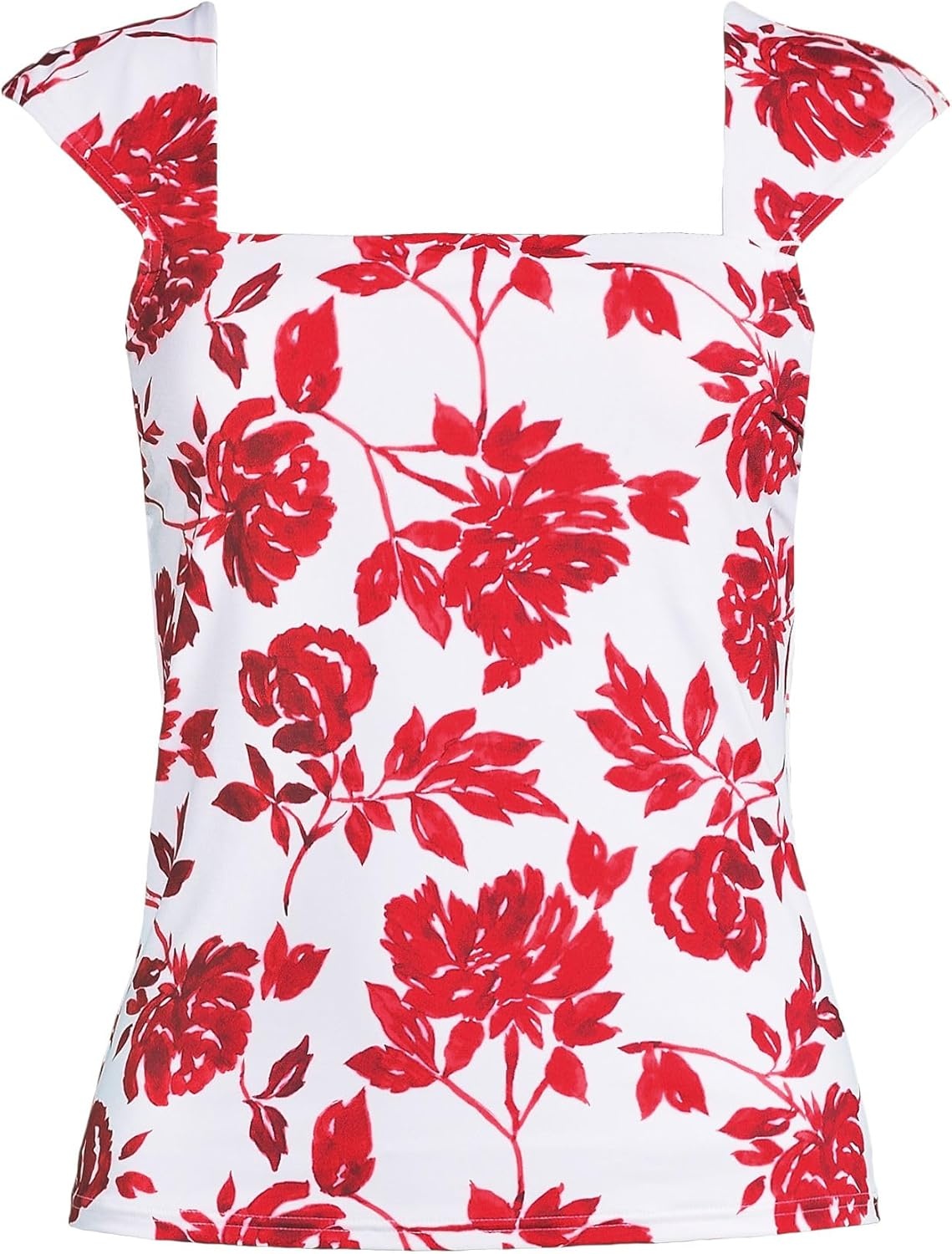 imageLands End Womens Square Neck Underwire Square Back Tankini Swimsuit TopRed Graphic Floral