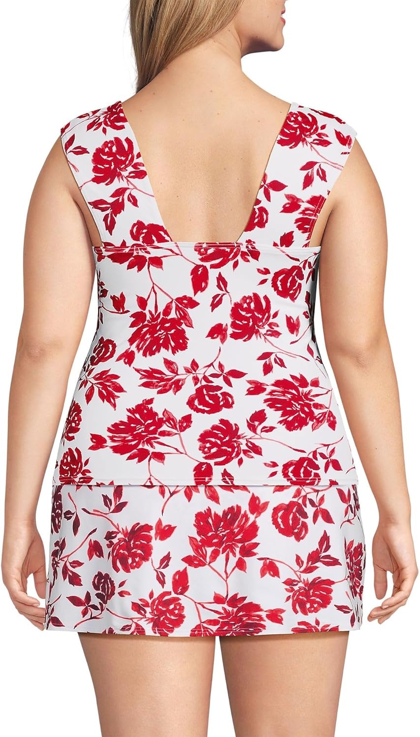imageLands End Womens Square Neck Underwire Square Back Tankini Swimsuit TopRed Graphic Floral