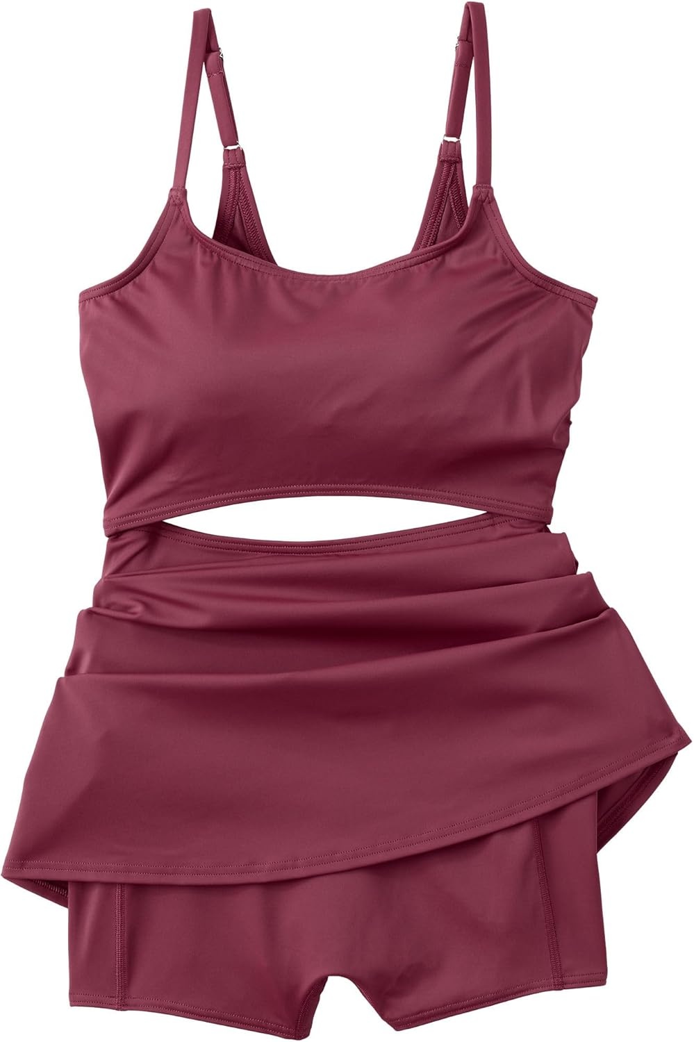 imageLands End Womens Tugless Monokini Swim Dress SwimsuitBurgundy Spritz