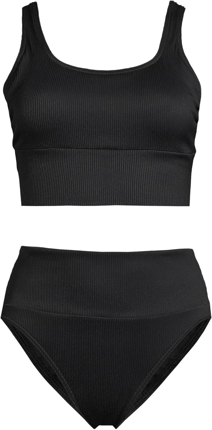 imageLands End Womens Tugless Tankini Top and High Waisted Bottom Swimsuit SetBlack Ottoman