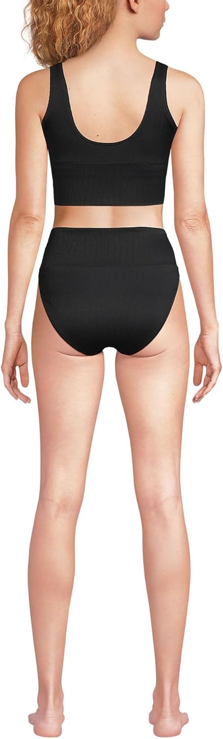 imageLands End Womens Tugless Tankini Top and High Waisted Bottom Swimsuit SetBlack Ottoman