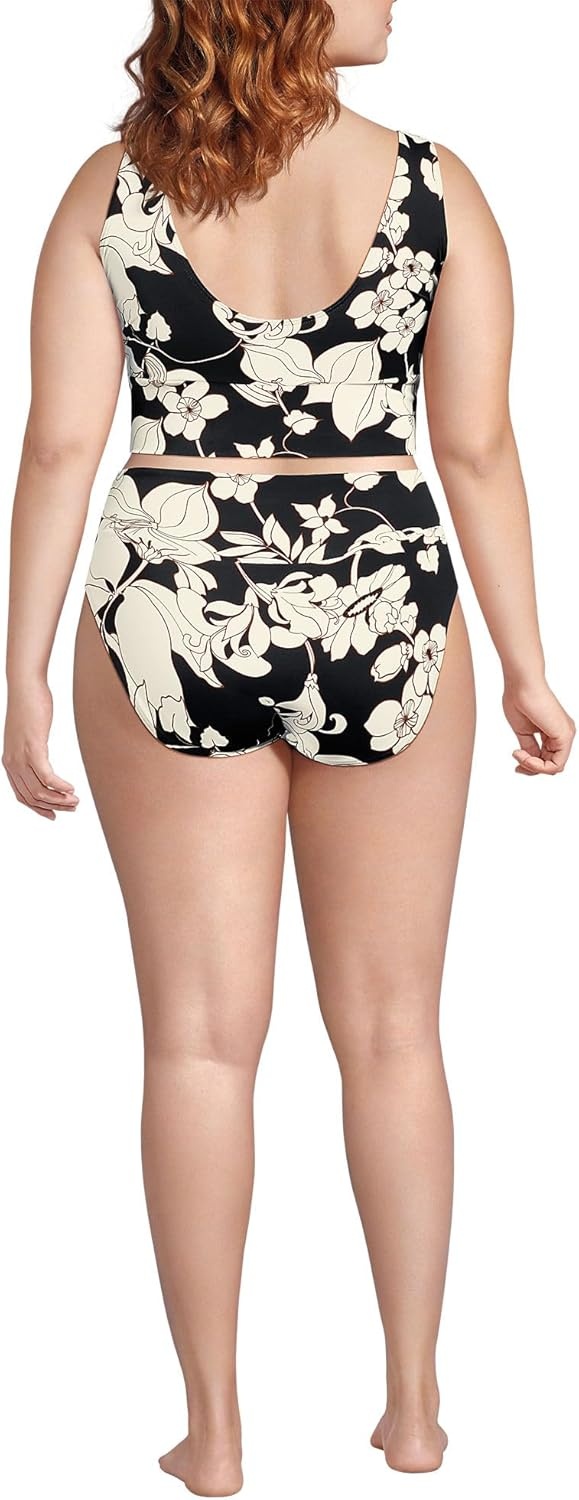 imageLands End Womens Tugless Tankini Top and High Waisted Bottom Swimsuit SetBlackEgret Lilies