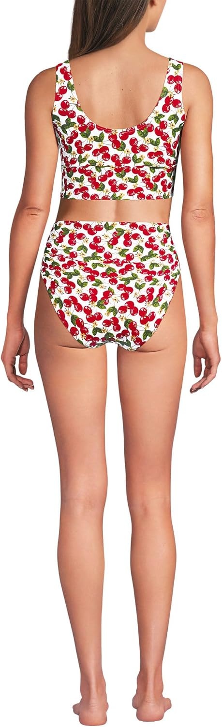 imageLands End Womens Tugless Tankini Top and High Waisted Bottom Swimsuit SetLarge Cherry Jam CherryWhite