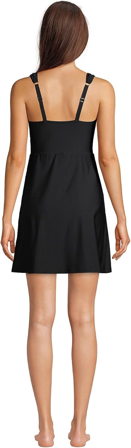 imageLands End Womens Tummy Control Surplice Wrap Swim Dress One Piece SwimsuitBlack