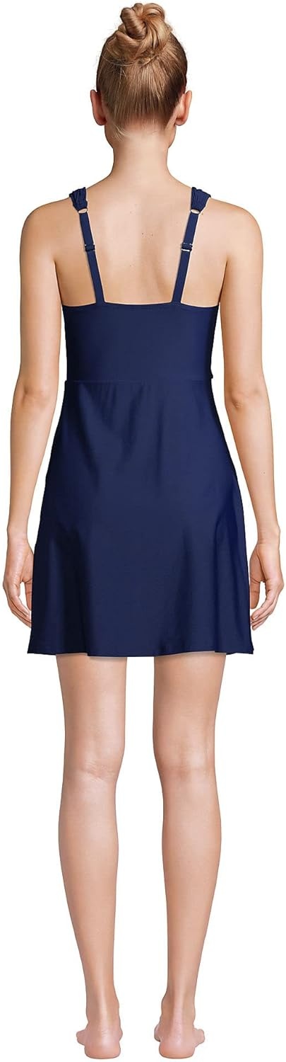 imageLands End Womens Tummy Control Surplice Wrap Swim Dress One Piece SwimsuitDeep Sea Navy