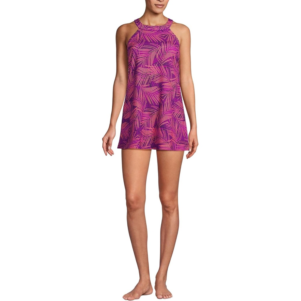 image:imageLands End Womens High Neck Swim Dress SwimsuitViolet Rose