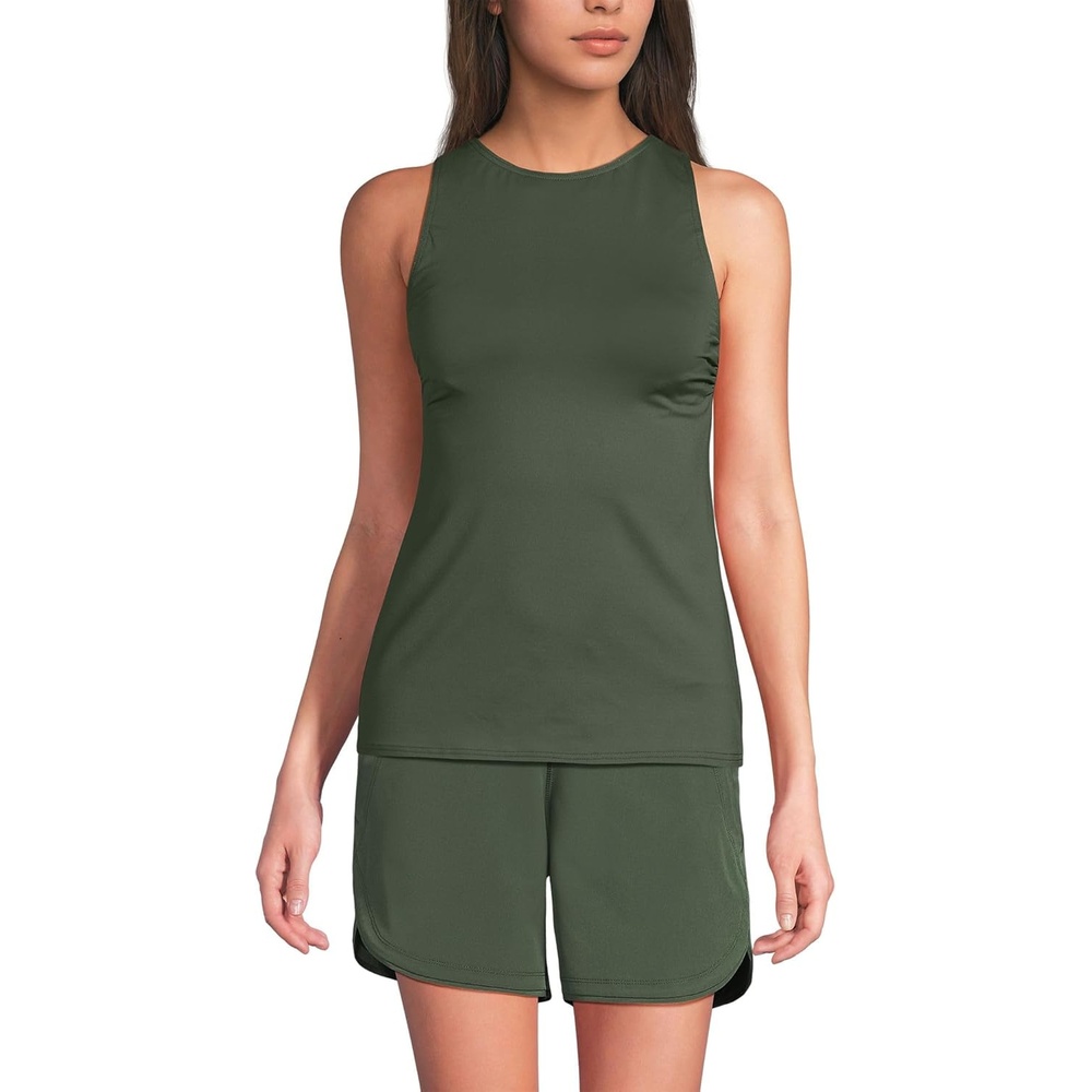 imageLands End Womens High Neck UPF 50 Modest Tankini Top SwimsuitRich Olive Green