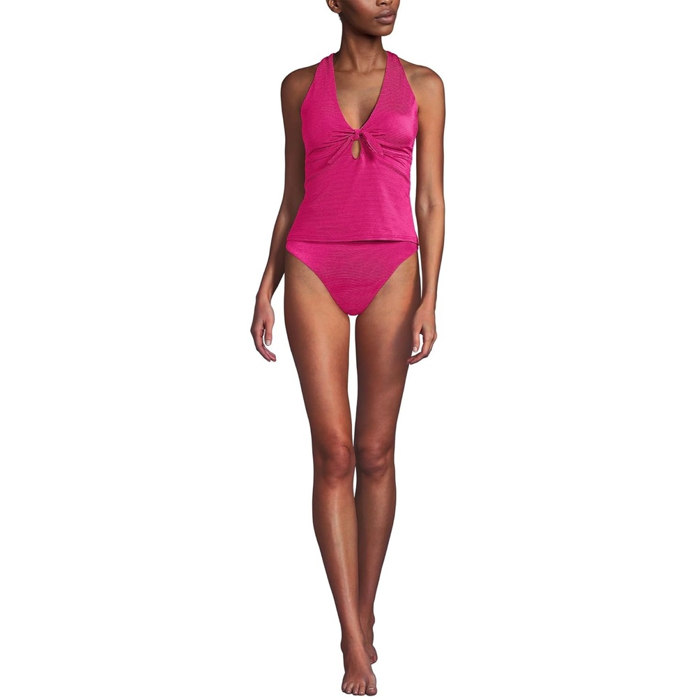 image:imageLands End Womens Shine Ribbed Tankini Top and High Waisted Bottom Swimsuit SetRiviera Rose Ottoman