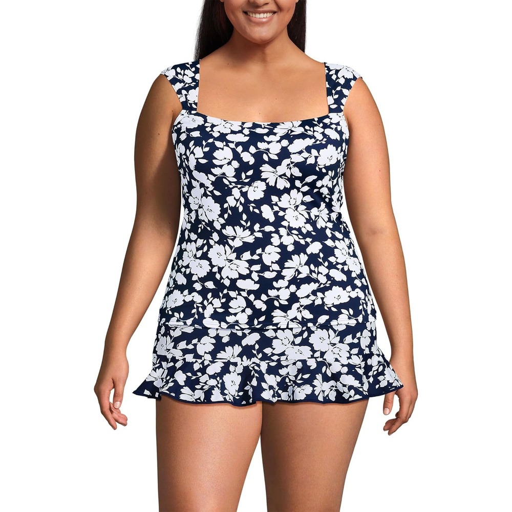imageLands End Womens Square Neck Underwire Square Back Tankini Swimsuit TopNavy Blossom Floral