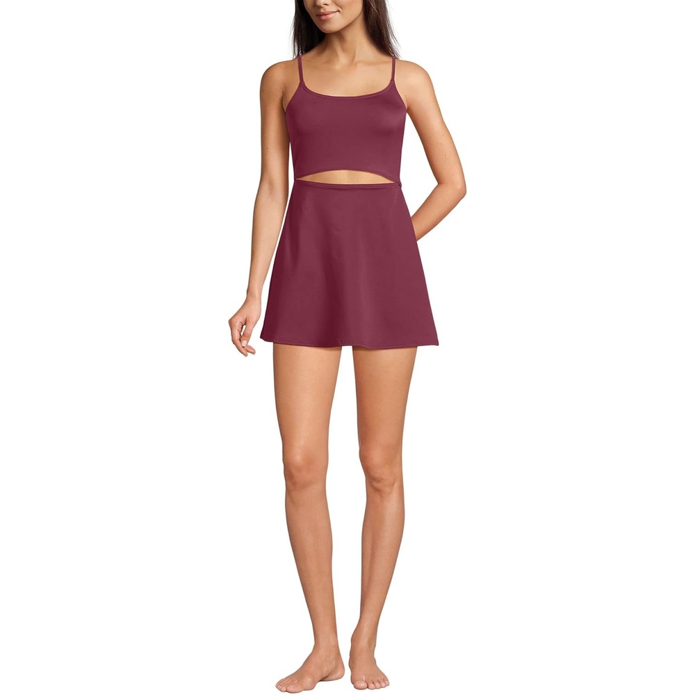 imageLands End Womens Tugless Monokini Swim Dress SwimsuitBurgundy Spritz