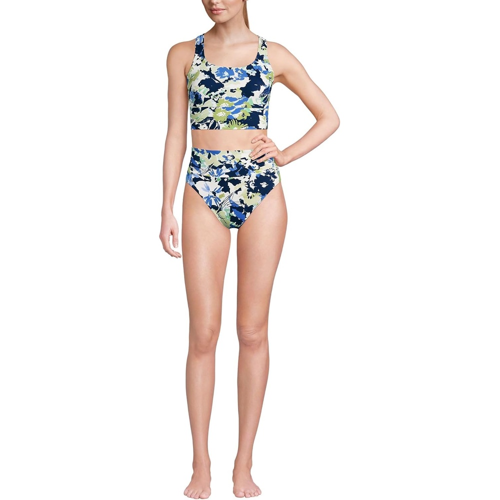 imageLands End Womens Tugless Tankini Top and High Waisted Bottom Swimsuit SetDeep Sea Navy Multi Floral