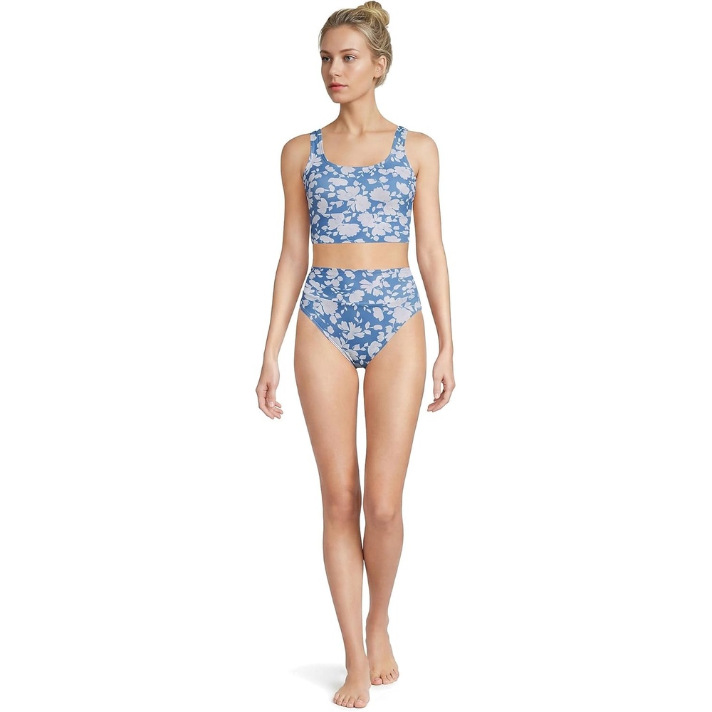 imageLands End Womens Tugless Tankini Top and High Waisted Bottom Swimsuit SetLake Blue Blossom Floral