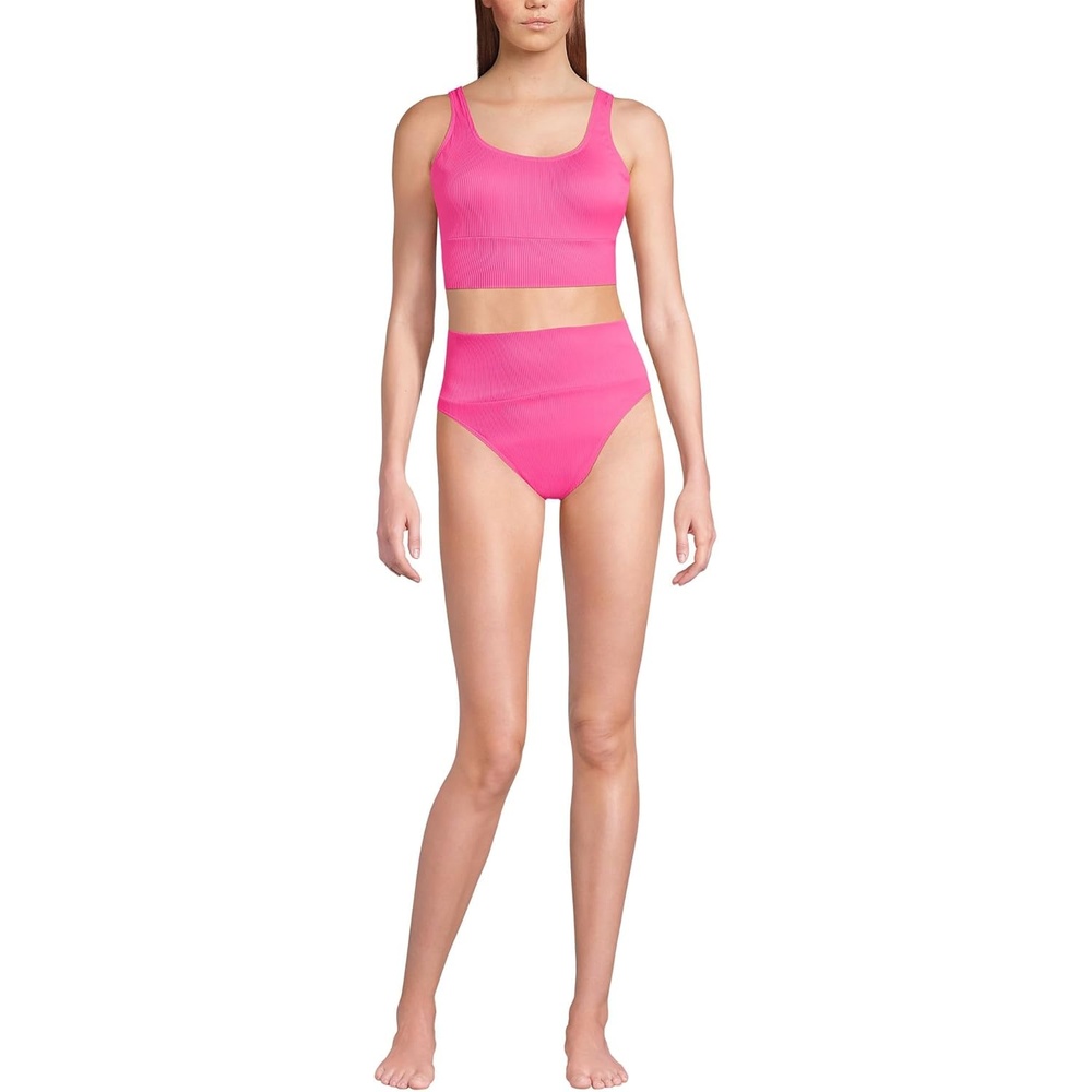imageLands End Womens Tugless Tankini Top and High Waisted Bottom Swimsuit SetPink Ottoman