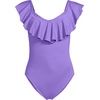Lands’ End Women’s Chlorine Resistant Ruffle V-Neck High Leg One Piece Swimsuit(Lavender Fusion)