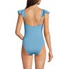 Lands’ End Women’s Chlorine Resistant Ruffle V-Neck High Leg One Piece Swimsuit(Washed Blue Silver)