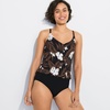 Lands’ End Women’s Chlorine Resistant Smoothing Control Blouson Fauxkini One Piece Swimsuit(Black Floral Palm)