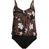 Lands’ End Women’s Chlorine Resistant Smoothing Control Blouson Fauxkini One Piece Swimsuit(Black Floral Palm)
