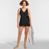 Lands’ End Women’s D-Cup Side Tie Mini Swim Dress Swimsuit(Black)