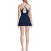 Lands’ End Women’s D-Cup Tugless High Neck Swim Dress Swimsuit(Deep Sea Navy/White)