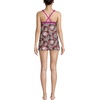 Lands’ End Women’s High Neck Swim Dress Swimsuit(Black Multi Palm)