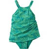 Lands’ End Women’s High Neck Swim Dress Swimsuit(Emerald Stipple Palm)