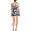 Lands’ End Women’s High Neck Swim Dress Swimsuit(Navy Blossom Floral)