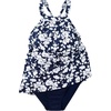 Lands’ End Women’s High Neck Swim Dress Swimsuit(Navy Blossom Floral)
