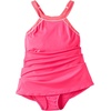 Lands’ End Women’s High Neck Swim Dress Swimsuit(Rouge Pink/Wood Lily)