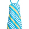 Lands’ End Women’s High Neck Swim Dress Swimsuit(Turquoise Awning Stripe)