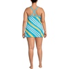 Lands’ End Women’s High Neck Swim Dress Swimsuit(Turquoise Awning Stripe)