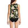 Lands’ End Women’s High Neck UPF 50 Modest Tankini Top Swimsuit(Hibiscus Floral/Black)