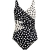 Lands’ End Women’s New SlenderSuit Wrap One Piece Swimsuit(Black/Egret Mixed Tossed Dots)