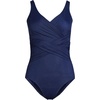 Lands’ End Women’s New SlenderSuit Wrap One Piece Swimsuit(Deep Sea Navy)