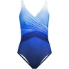 Lands’ End Women’s New SlenderSuit Wrap One Piece Swimsuit(Deep Sea Navy/Sapphire Ombre)