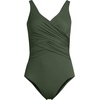 Lands’ End Women’s New SlenderSuit Wrap One Piece Swimsuit(Rich Olive Green)