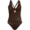 Lands’ End Women’s Shine Ribbed Tankini Top and High Waisted Bottom Swimsuit Set(Chocolate Brown Shine)