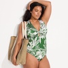 Lands’ End Women’s Shine Ribbed Tankini Top and High Waisted Bottom Swimsuit Set(Green Etched Leaves Shine)